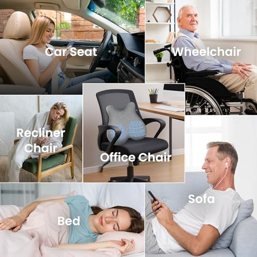 Heated Lumbar Support Pillow with Vibration Massage - Ergonomic Memory Foam Back Cushion for Office Chair