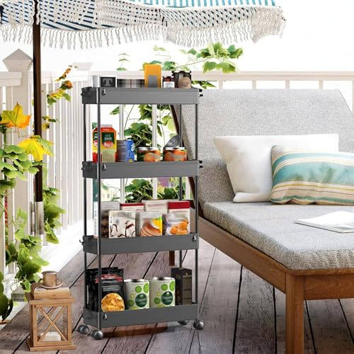 4-Tier Slim Rolling Storage Cart - Narrow Mobile Utility Organizer
