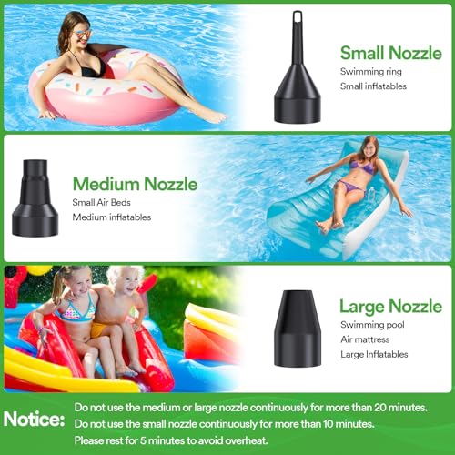 Electric Air Pump for Inflatables - Quick Inflator/Deflator with 3 Nozzles