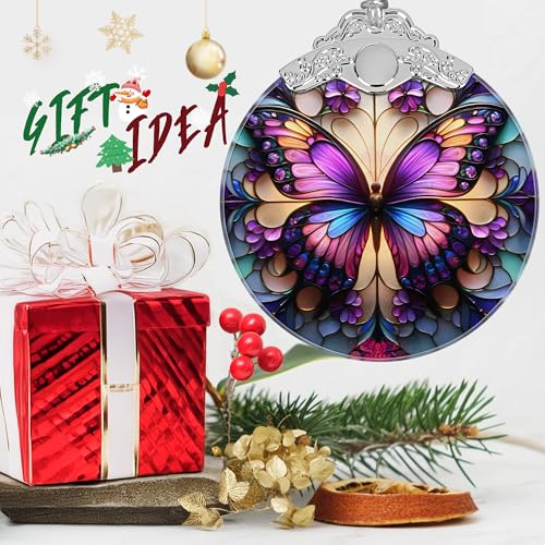 Jocidea Butterfly Stained Glass Christmas Ornament - Holiday Tree Decor