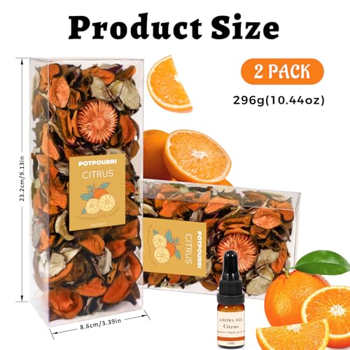 Citrus Scented Potpourri Set with Essential Oil - Decorative Vase Filler