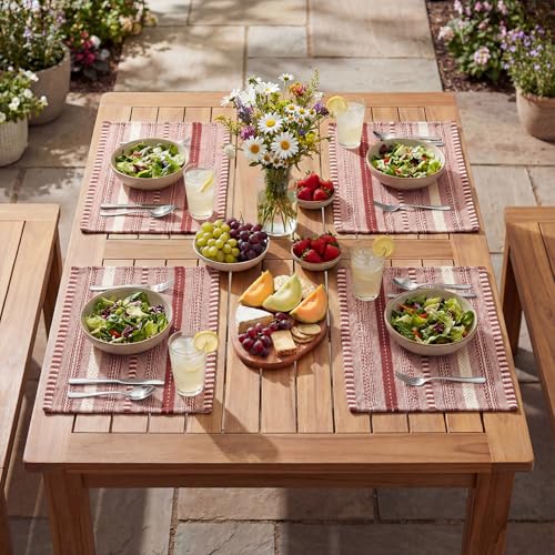 Artoid Mode Red Woven Braided Stripe Placemats, Set of 4 – 12" x 18"