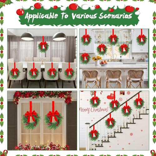 12-Inch Mini Christmas Wreaths for Cabinets with Red Bows, Set of 4