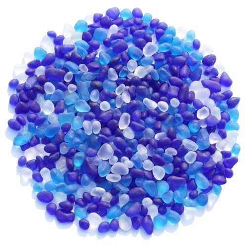 Frosted Blue Sea Glass Pebbles - 0.55lb Glass Stones for Vases & Aquariums