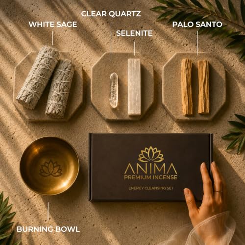 Energy Cleansing Smudge Kit with White Sage, Palo Santo, Crystals & Bowl