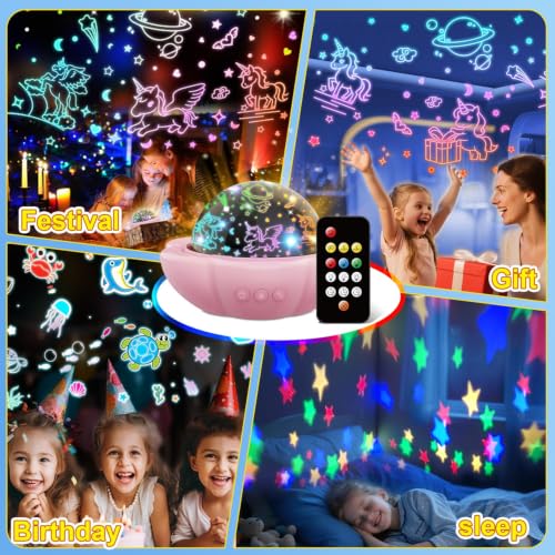 Unicorn Star Projector Night Light for Kids with Remote and Timer