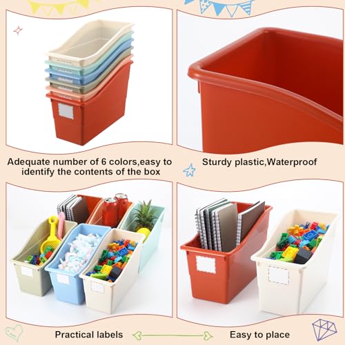6-Piece Interlocking Plastic Book Bins, Boho Classroom Magazine Organizers