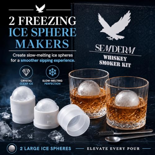 Semderm Whiskey Smoker Kit with Torch - Old Fashioned Cocktail & Bourbon Infuser Set, 2 Glasses, Wood Chips