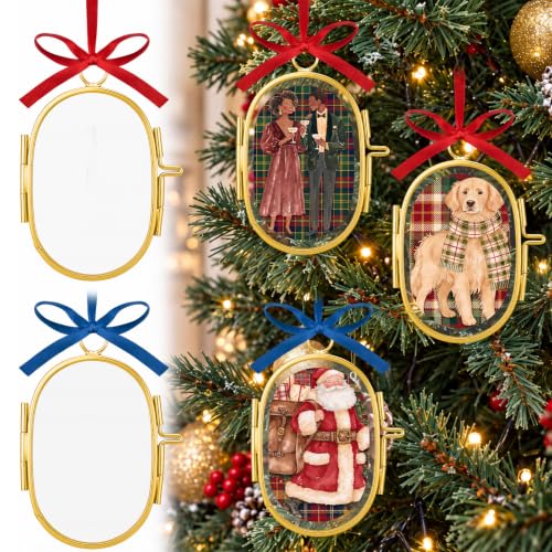 Qunclay 8 Pack Christmas Oval Photo Frame Ornaments 2.68 Inch Gold Decorative Decor