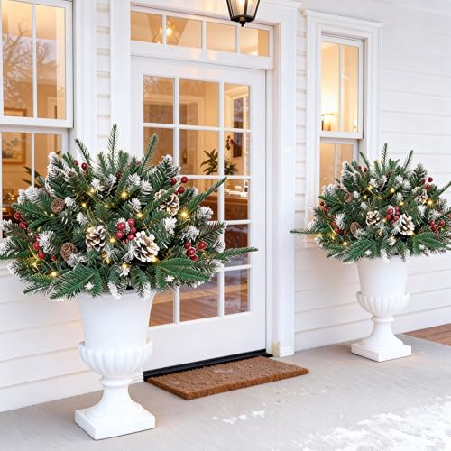 22-inch Lighted Outdoor Christmas Urn Filler with Timer - 2 Pack