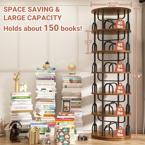 6-Tier Rotating Bookshelf, 360° Spinning Tower Bookcase for Small Spaces