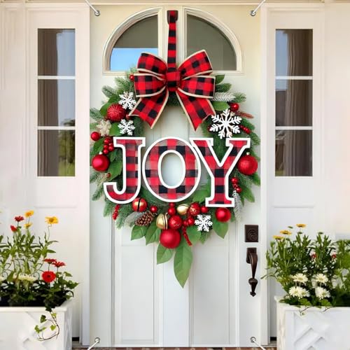 Christmas Door Cover Bow Buffalo Plaid 35x71 Inch Polyester Holiday Decor