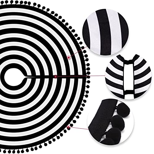 30-Inch Black and White Christmas Tree Skirt with Pom Pom Trim