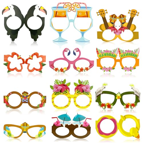 Hawaiian Theme Paper Eyeglasses - 12 PCS Tropical Party Props