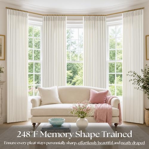 Natural Linen Pinch Pleated Semi Sheer Curtains, 90-Inch Length, 4-Panel Set