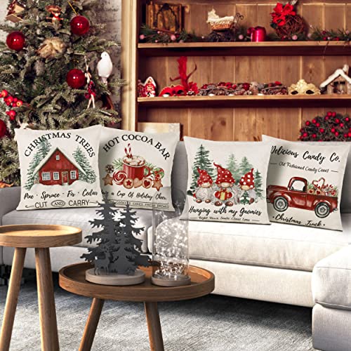 Hofomca Red 18x18 Inch Christmas Throw Pillow Covers Set of 4 Farmhouse Holiday Decor