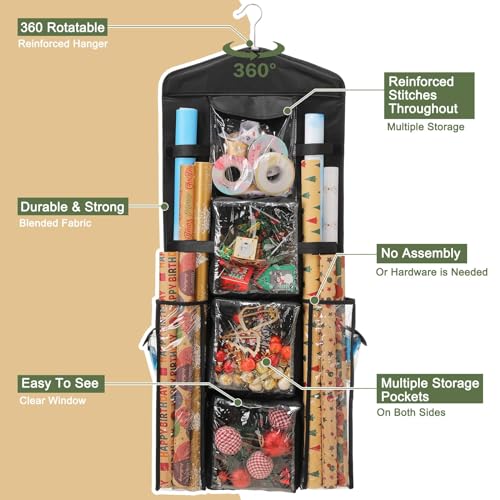 Hanging Gift Wrap Organizer Double-Sided Wrapping Paper Storage
