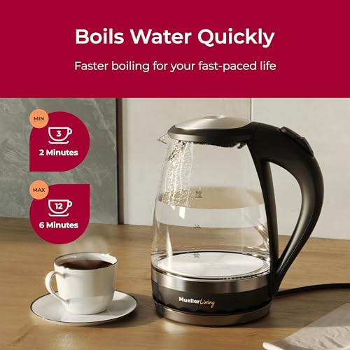 Mueller 1.5L Electric Kettle with 1.6 Quarts Capacity, Cordless Tea & Hot Water Boiler