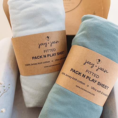 Joey + Joan Pack and Play Fitted Sheets - 100% Cotton Playpen Sheets (2 Pack)
