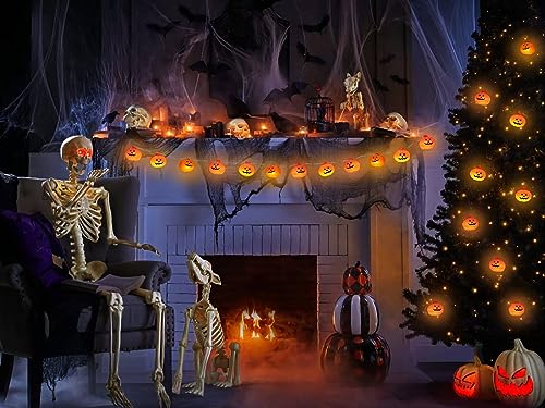 Halloween Pumpkin String Lights - 10ft 20 LED Battery Operated Jack-O-Lantern