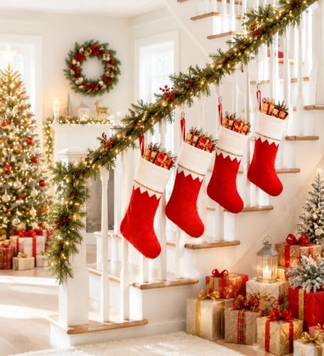 Christmas Stockings Bulk 24 Pack, 15-Inch Red Felt Santa Stockings for Fireplace