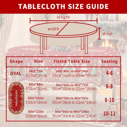 ZORKET Christmas Gingerbread Red Oval Tablecloth 60 x 120 Inches Waterproof & Machine Washable