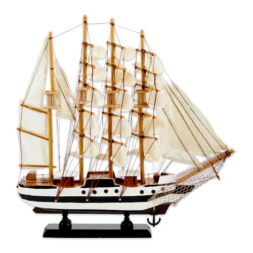 Wooden Tall Ship Model Nautical Decor 13-inch Sailing Boat Statue