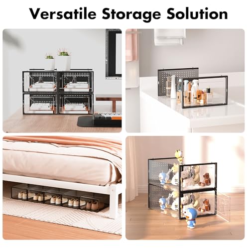15 Pack Clear Stackable Shoe Storage Boxes - Interlocking Plastic Organizers