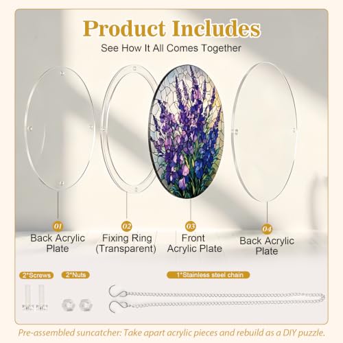 Hummingbird Acrylic Jigsaw Puzzle Suncatcher, 8.1-inch Stained Glass Decor