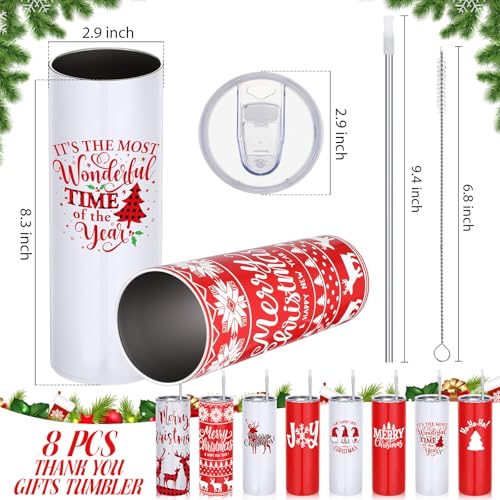 Ziliny 8 Pack Christmas Insulated Stainless Steel Travel Tumblers with Lids and Straws - 20 oz