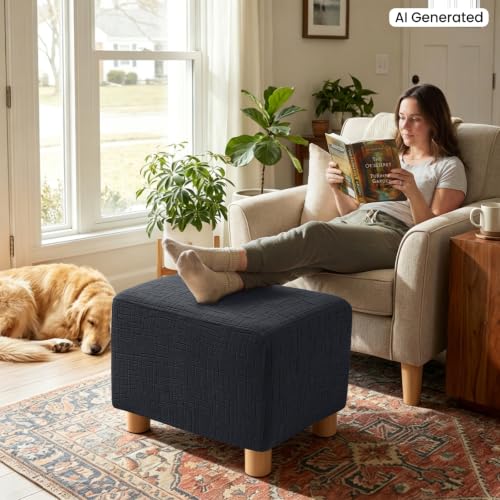 Stretch Ottoman Cover Rectangular - Charcoal Gray, Washable Fabric