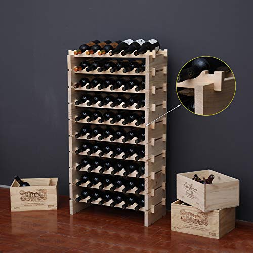Stackable Solid Pine Wood Wine Rack - 60 Bottle Capacity, Natural Finish