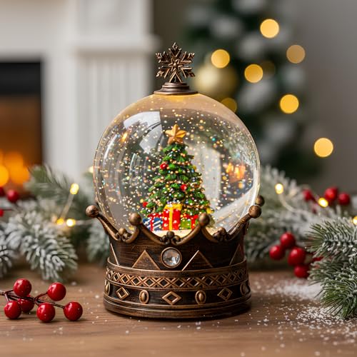 Musical Christmas Snow Globe Lantern with LED Swirling Glitter