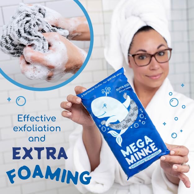 JJ KENT Mega Minke Exfoliating Body Scrubber Washcloth for Shower, Large Gray