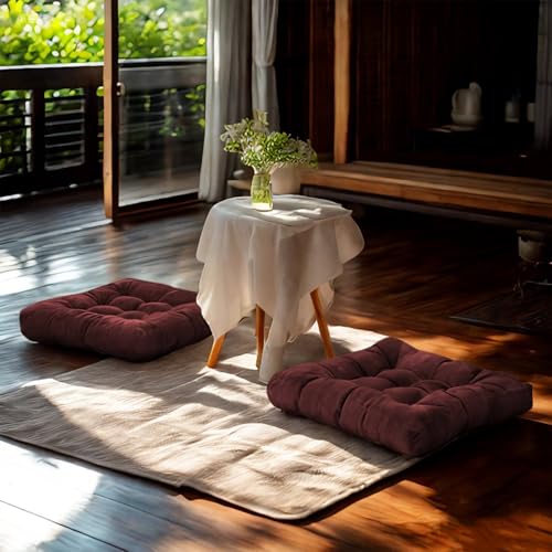 Square Corduroy Floor Pillow 18x18 Tufted Seat Cushion for Living Room