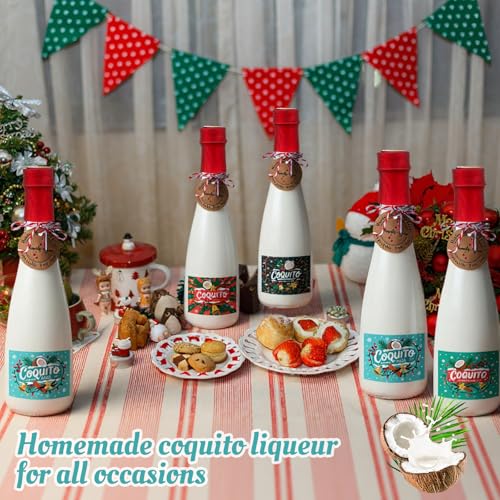 Baderke 12 Set 16oz Christmas Coquito Bottles with Red Caps & Accessories
