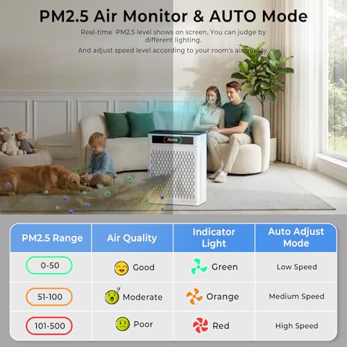 Large Room HEPA Air Purifier for Home, Smoke, Pet Hair, and Sleep Mode