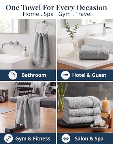 100% Cotton Hand Towels - 4 Pack Soft & Absorbent Grey Bath Towels 16x28