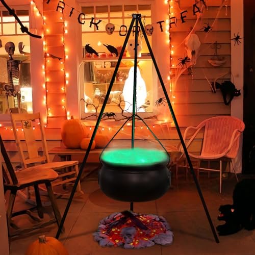 Large Halloween Witches Cauldron with Green Lights on 54" Tripod