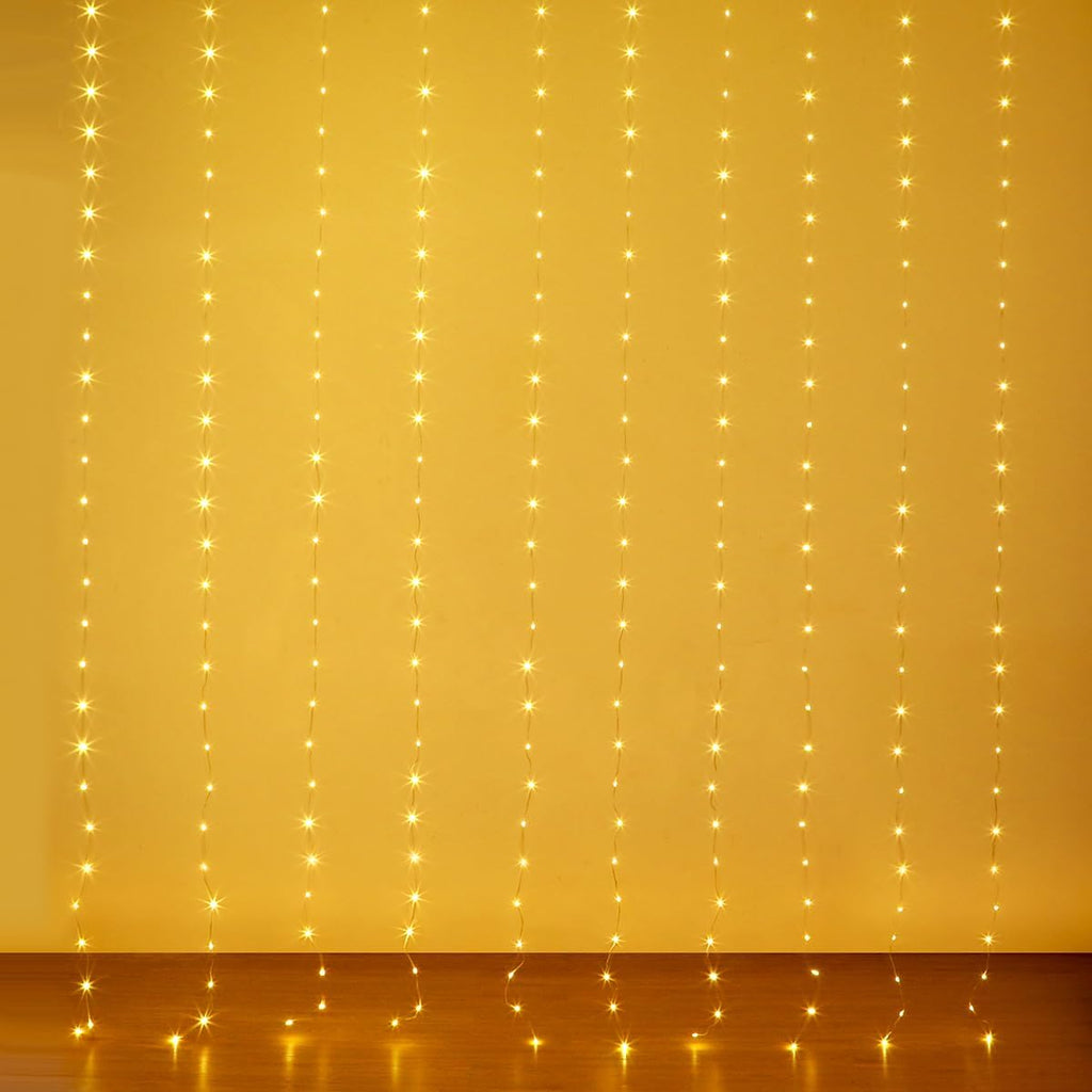 Skiennix Curtain Lights - 300 LED Twinkle Fairy String Lights with Remote & Timer, 10ft x 10ft, IP65 Waterproof for Indoor/Outdoor Decor - Warm White