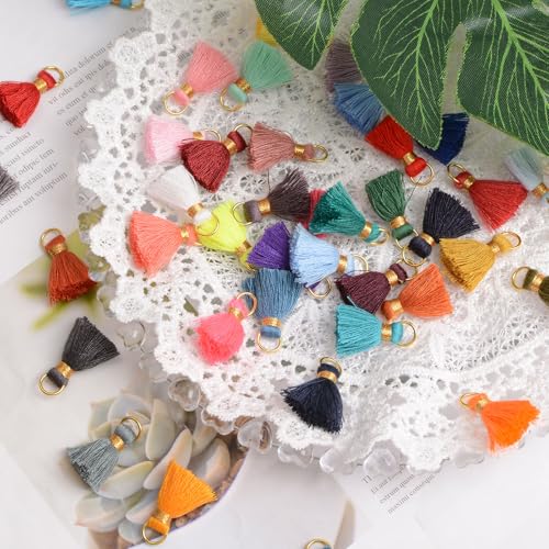 90 PCS Mini Tassels for Jewelry Making, 2.4cm Tiny Decorative Craft Charms