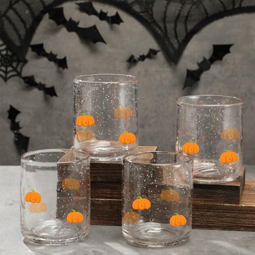4-Piece Stemless Pumpkin Icon Glass Cup Set - 14oz Fall Drinkware