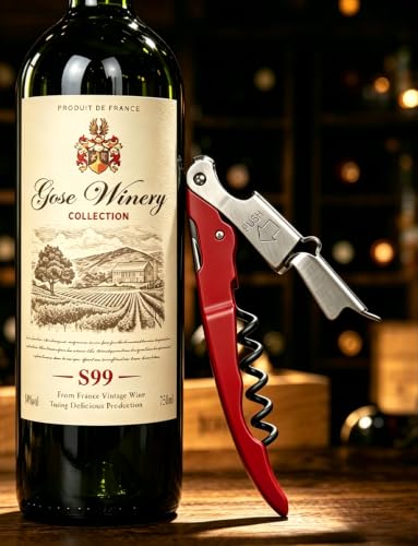 CORKAS Red Handcrafted Waiter Corkscrew with Double Hinged & Bottle Opener