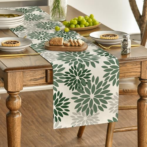 Artoid Mode Dark Green Dahlia Floral Table Runner 13x120 Inch for Home & Party Decor