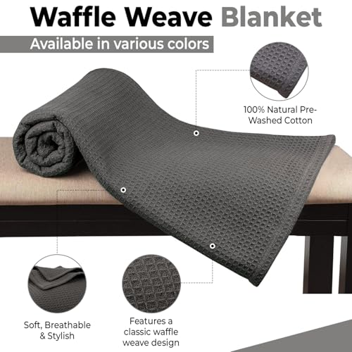 100% Cotton Waffle Weave Blanket - Lightweight Queen Bed Blanket, Dark Grey