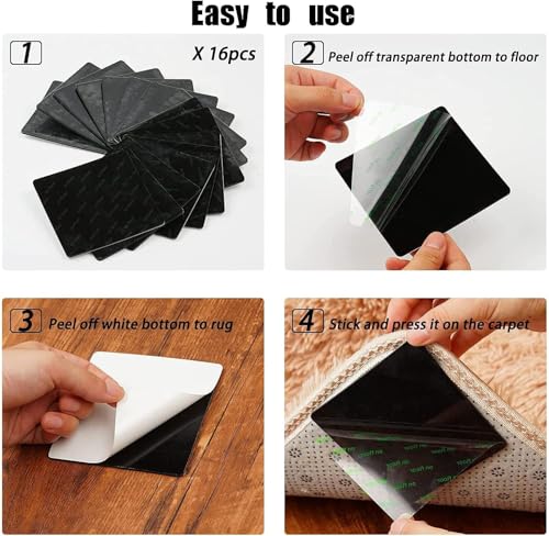 16PCS Non-Slip Rug Grippers, Washable Double-Sided Carpet Pads for Floors