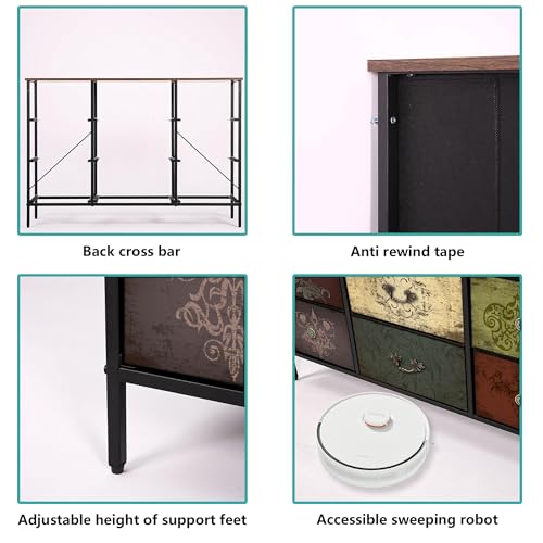 9-Drawer Fabric Dresser with Floral Print, Wide Storage Cabinet for Bedroom