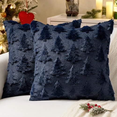 MIULEE 18x18 Navy Blue Christmas Pillow Covers Set of 2 Holiday Decor