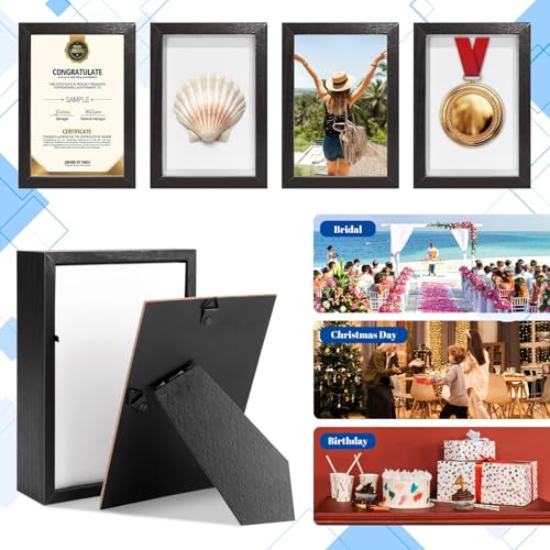 5-Pack 4x6 Shadow Box Frame Set, Wood Display Case with Acrylic Front