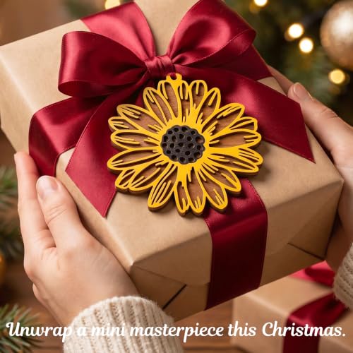 Wooden Sunflower Christmas Ornament - 4 Inch Festive Floral Decor